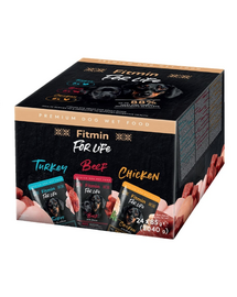 FITMIN For Life Dog Multipack 24x85 g plicuri câini cu pui, vită și curcan