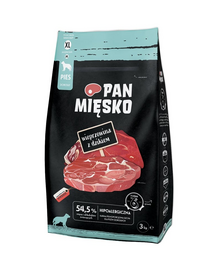 Hrană uscată câini adulți hipoalergenică PAN MIĘSKO 3kg porc mistreț XL