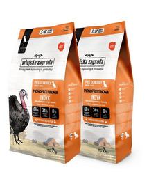 WIEJSKA ZAGRODA Hrană uscată monoproteice cu curcan pentru câini S/M 2x2 kg