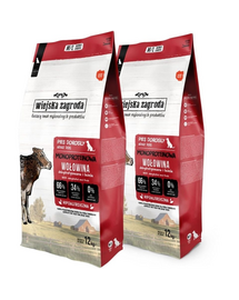 WIEJSKA ZAGRODA Hrană uscată monoproteică cu vită pentru câini M/L 2x12 kg