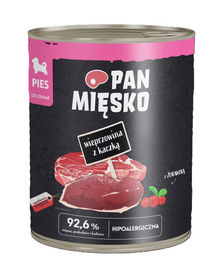PAN MIĘSKO Carne de porc cu rață hrană umedă pentru căței 800 g