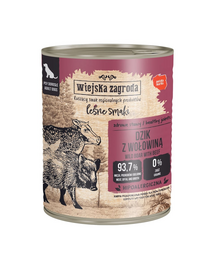 WIEJSKA ZAGRODA hrană umedă pentru câini adulți cu mistreț și vită (Gusturi de Pădure) 24x800 g