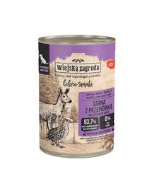 WIEJSKA ZAGRODA Arome din pădure, hrană umedă pentru câini cu carne de căprioară și prepeliță 6x400 g