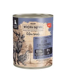 WIEJSKA ZAGRODA hrană umedă pentru căței cu cerb și prepeliță (Gusturi de Pădure) 6x800 g