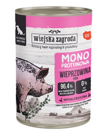 WIEJSKA ZAGRODA Hrana umeda monoproteica pentru caini, porc 12x400 g