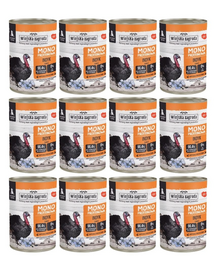 WIEJSKA ZAGRODA Hrană umedă monoproteică cu curcan pentru căței 12x400 g