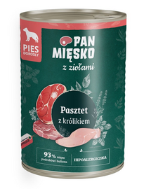 Hrană umedă câini adulți PAN MIĘSKO pate iepure 400g hipoalergenică cu ierburi