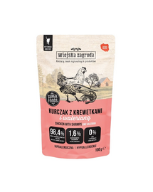 WIEJSKA ZAGRODA Hrană umedă pentru pisici, pui cu creveți și valeriană 12x100 g