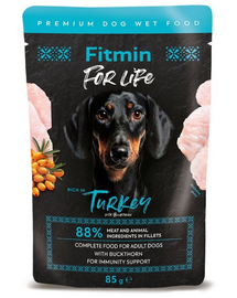 Fitmin For Life Dog Adult Turkey with Sea Buckthorn Hrană completă pentru câini adulți cu curcan și cătină 85 g