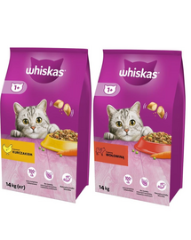 WHISKAS Adult 14kg z kurczakiem i warzywami + WHISKAS Adult 14kg z wołowiną i warzywami