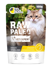 RAW PALEO Monoprotein Adult Sterilised Chicken Hrană pentru pisici adulte sterilizate cu pui 100 g