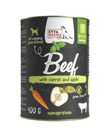 SYTA MICHA Chef hrană umedă monoproteică pentru câini cu vită, morcov, măr și busuioc 400 g