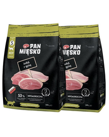 PAN MIĘSKO Hrana uscata pentru pisici, cu curcan si gasca S 2x400 g
