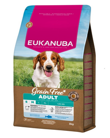 EUKANUBA Grain Free Adult Small Medium Ocean Fish 3 kg hrană câini adulți rase mici și medii, cu pește