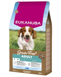 EUKANUBA Grain Free Adult Small Medium Ocean Fish 12 kg hrană uscată câini adulți rase mici și medii cu pește