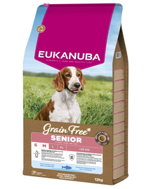 EUKANUBA Grain Free Senior Small Medium Ocean Fish 12 kg hrană câini seniori rase mici și medii, cu pește