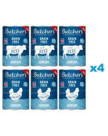 BUTCHER'S Original Junior Mix smaków 24x400g kawałki z wołowiną i kurczakiem w galaretce dla szczeniąt