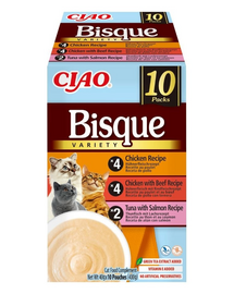 INABA Cat Ciao Bisque Variety 10×40 g Mix de supe cremă cu pui, vită și pește pentru pisici