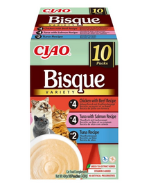INABA Cat Ciao Bisque Variety 10x40g mix de supe cremă cu ton, vită și pui pentru pisici