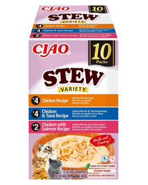 INABA Cat Ciao Stew Creamy Variety 10x40g mix gustări cu pui, ton și somon în sos cremos