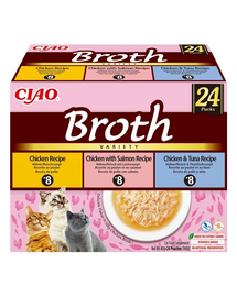 INABA Cat Ciao Broth Variety 24x40 g Mix de bulion cu pui, somon și ton pentru pisici