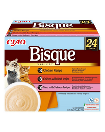 INABA Cat Ciao Bisque Variety 24×40 g Mix de supe cremă cu pui, vită și pește pentru pisici