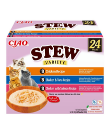 INABA Cat Ciao Stew Creamy Variety 24×40 g Mix de gustări cu pui, ton și somon în sos cremos pentru pisici