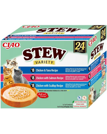 INABA Cat Ciao Stew Creamy Variety 24×40 g Mix de gustări cu pui, pește și scoici în sos cremos pentru pisici