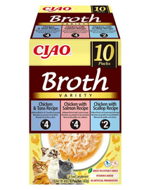 INABA Cat Ciao Broth Variety 10x40 g Mix de bulion cu pui, pește și scoici pentru pisici