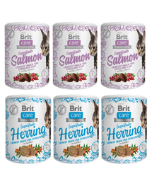 BRIT Care Cat Snack Superfruits Mix smaków 6x100 g śledź i łosoś dla kotów sterylizowanych