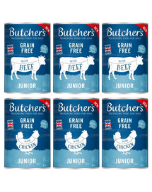 BUTCHER'S Original Junior Mix smaków 6x400g kawałki z wołowiną i kurczakiem w galaretce dla szczeniąt