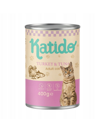KATIDO Adult Cat Turkey and Tuna 400 g curcan și ton cu ulei de somon conservă pisici