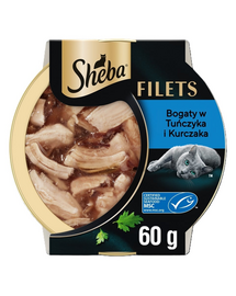 SHEBA Filets cu pui și ton în sos 60 g hrană umedă pentru pisici