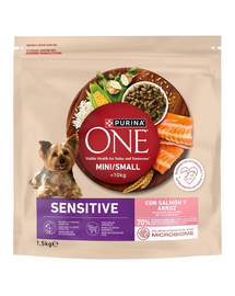 PURINA ONE Mini/Small Sensitive cu somon și orez 1,5 kg hrană câini mici cu digestie sensibilă