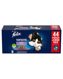 Hrană umedă pentru pisici adulte mix FELIX Fantastic 44x85 g vită, pui, somon și ton în gelatină