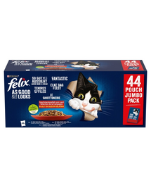 Hrană plicuri pentru pisici adulte mix în jeleu FELIX Fantastic Gusturi de țară 44x85 g cu vită, pui, rață și miel
