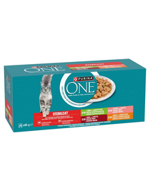 PURINA ONE Sterilcat 40x85 g curcan, vită, somon și pui, hrană umedă pentru pisici sterilizate