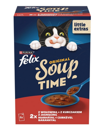 FELIX Original Soup cu vită, pui și miel, hrană umedă pentru pisici 6x48 g