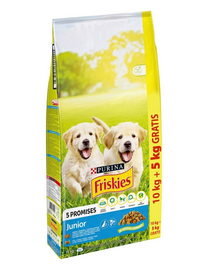 FRISKIES Junior hrană uscată căței pui, lapte și legume 15 kg