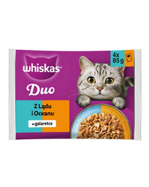 Hrană umedă pisici adulte în gelatină WHISKAS Duo 4x85 g mix carne și pește