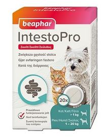 BEAPHAR IntestoPro tablete pentru susținerea consistenței scaunului 20 buc. pentru câini (până la 20 kg) și pisici