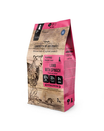 COUNTRY OF ANIMALS hrană uscată cu miel și spanac pentru căței S 2 kg