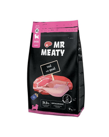 Hrană uscată căței talie mică XS vițel și prepeliță MR MEATY Puppies 9 kg