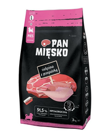 PAN MIĘSKO Hrană uscată cu vițel și prepeliță pentru căței crochete L 3 kg