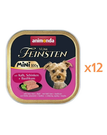 ANIMONDA Vom Feinsten Mini hrană umedă pentru câini de talie mică cu vițel, șuncă și busuioc 12x100 g