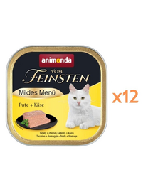 ANIMONDA Vom Feinsten Mild Menü hrană umedă tip pate pentru pisici cu curcan și brânză 12x100 g
