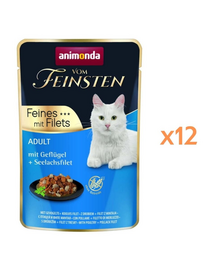 ANIMONDA Vom Feinsten Fines Adult hrană umedă pentru pisici cu pasăre și file de cod Alaska (pollock) 12x85 g