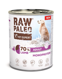 RAW PALEO Monoprotein Adult cu miel 800 g hrană umedă pentru câini