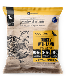 COUNTRY OF ANIMALS Turkey with Lamb M 50g curcan și miel, hrană uscată câini