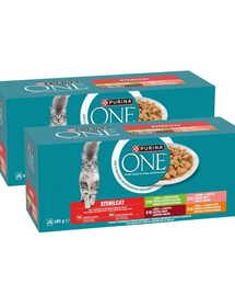 PURINA ONE Sterilcat 80x85 g hrană umedă pentru pisici sterilizate, cu curcan, vită, somon și pui